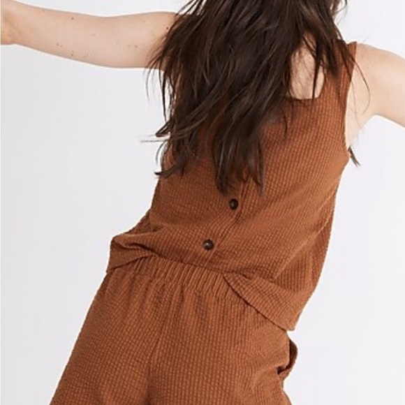 Madewell Size Medium in Warm Coffee Waffle Knit Seersucker Drawstring Shorts - Picture 3 of 9